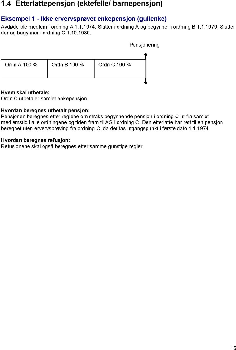 Pensjonering Ordn A 100 % Ordn B 100 % Ordn C 100 % Ordn C utbetaler samlet enkepensjon.