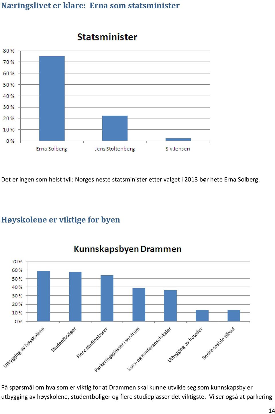 Høyskolene er viktige for byen På spørsmål om hva som er viktig for at Drammen skal kunne