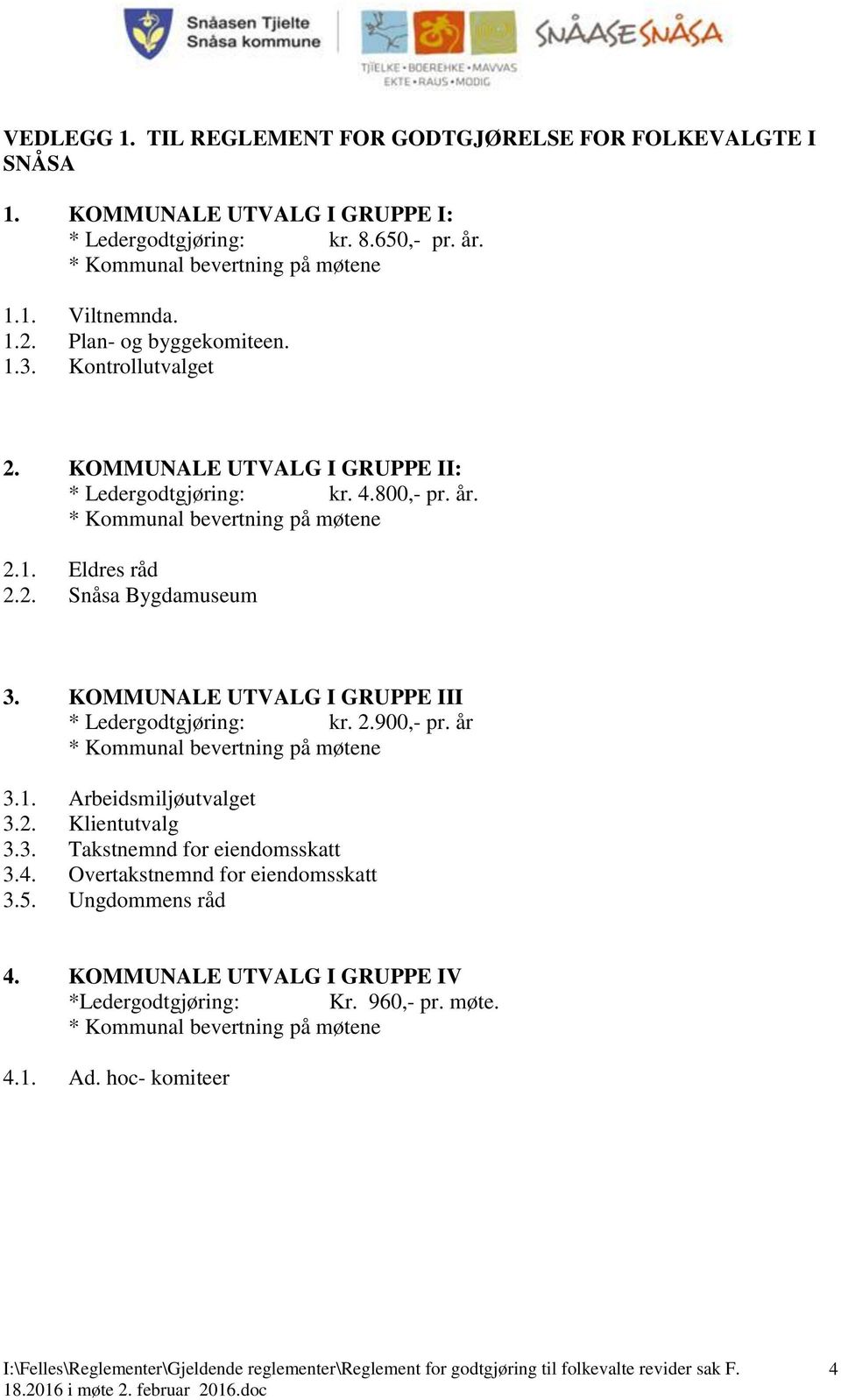 KOMMUNALE UTVALG I GRUPPE III * Ledergodtgjøring: kr. 2.900,- pr. år * Kommunal bevertning på møtene 3.1. Arbeidsmiljøutvalget 3.2. Klientutvalg 3.3. Takstnemnd for eiendomsskatt 3.4.