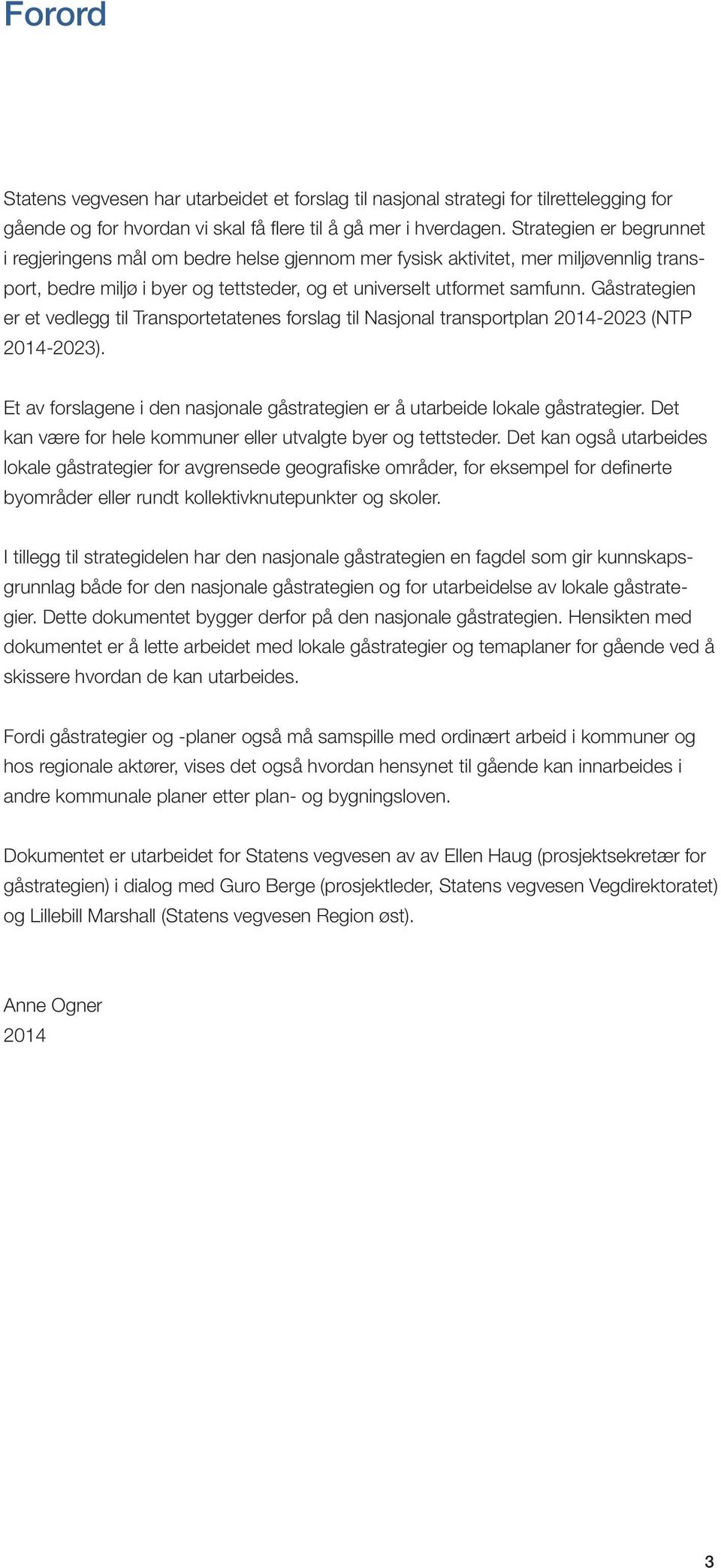 Gåstrategien er et vedlegg til Transportetatenes forslag til Nasjonal transportplan 2014-2023 (NTP 2014-2023). Et av forslagene i den nasjonale gåstrategien er å utarbeide lokale gåstrategier.