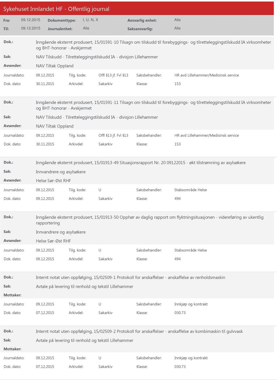 2015 Arkivdel: Sakarkiv Inngående eksternt produsert, 15/01591-11 Tilsagn om tilskudd til forebyggings- og tilretteleggingstilskudd IA virksomheter og BHT-honorar - NAV Tilskudd -