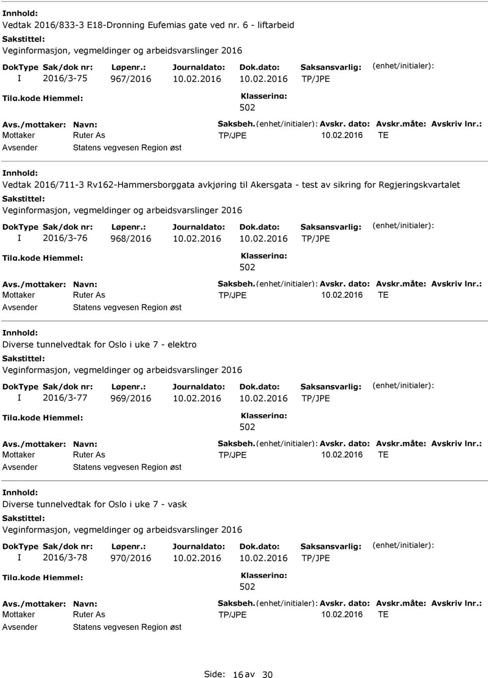 Akersgata - test av sikring for Regjeringskvartalet 2016/3-76 968/2016 TE Statens vegvesen Region øst Diverse