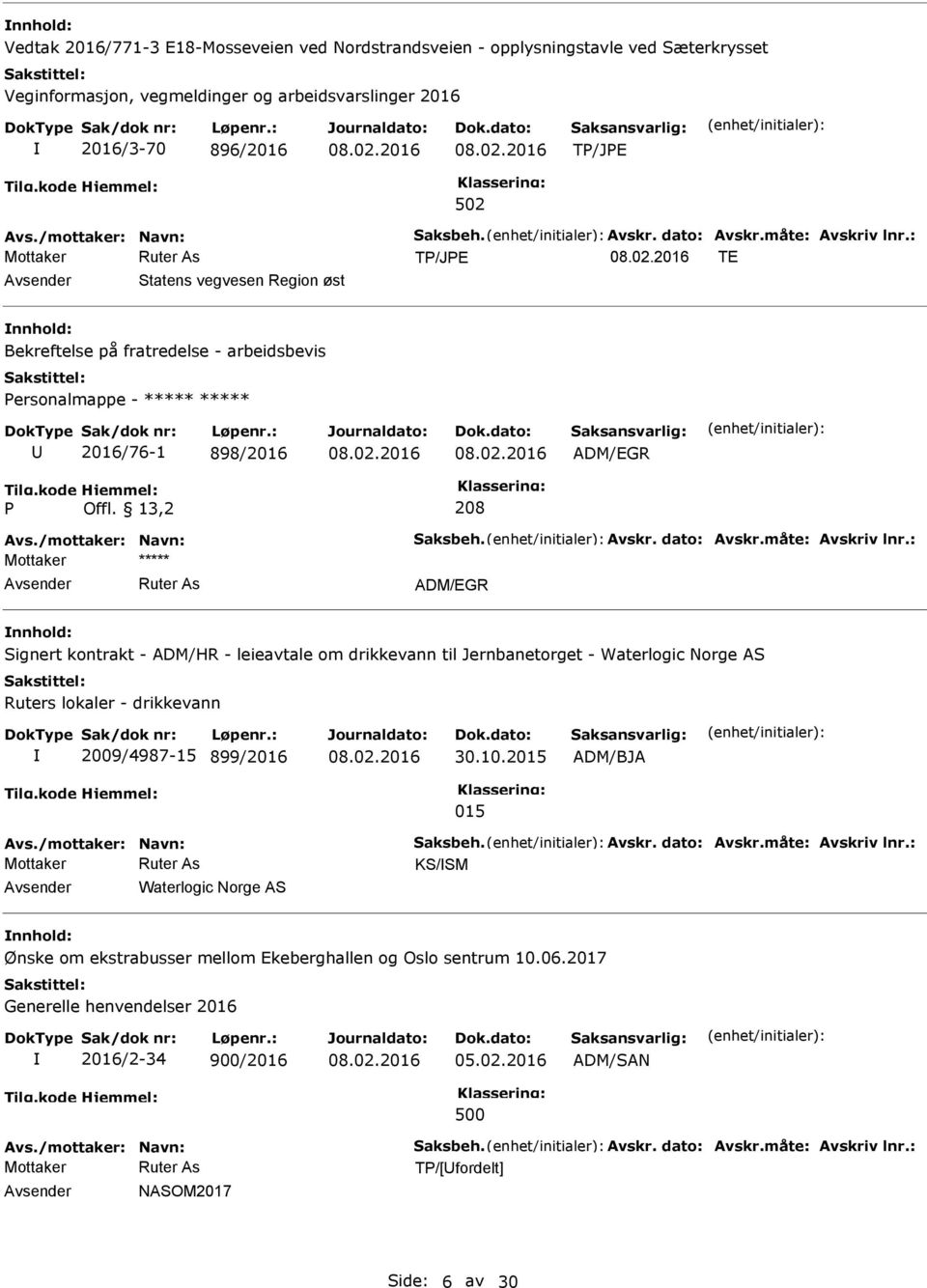 13,2 208 Mottaker ***** ADM/EGR Signert kontrakt - ADM/HR - leieavtale om drikkevann til Jernbanetorget - Waterlogic Norge AS Ruters lokaler - drikkevann 2009/4987-15