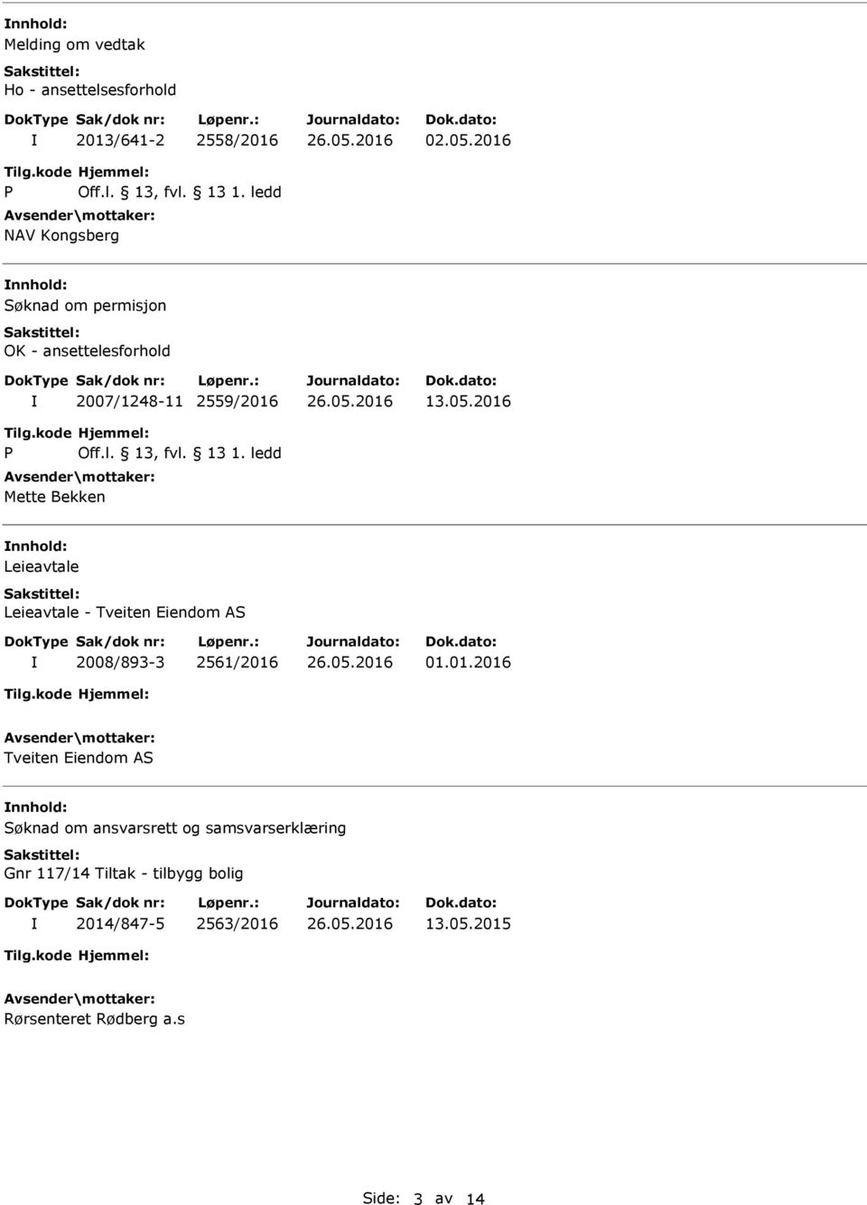 ledd Mette Bekken nnhold: Leieavtale Leieavtale - Tveiten Eiendom AS 2008/893-3 2561/2016