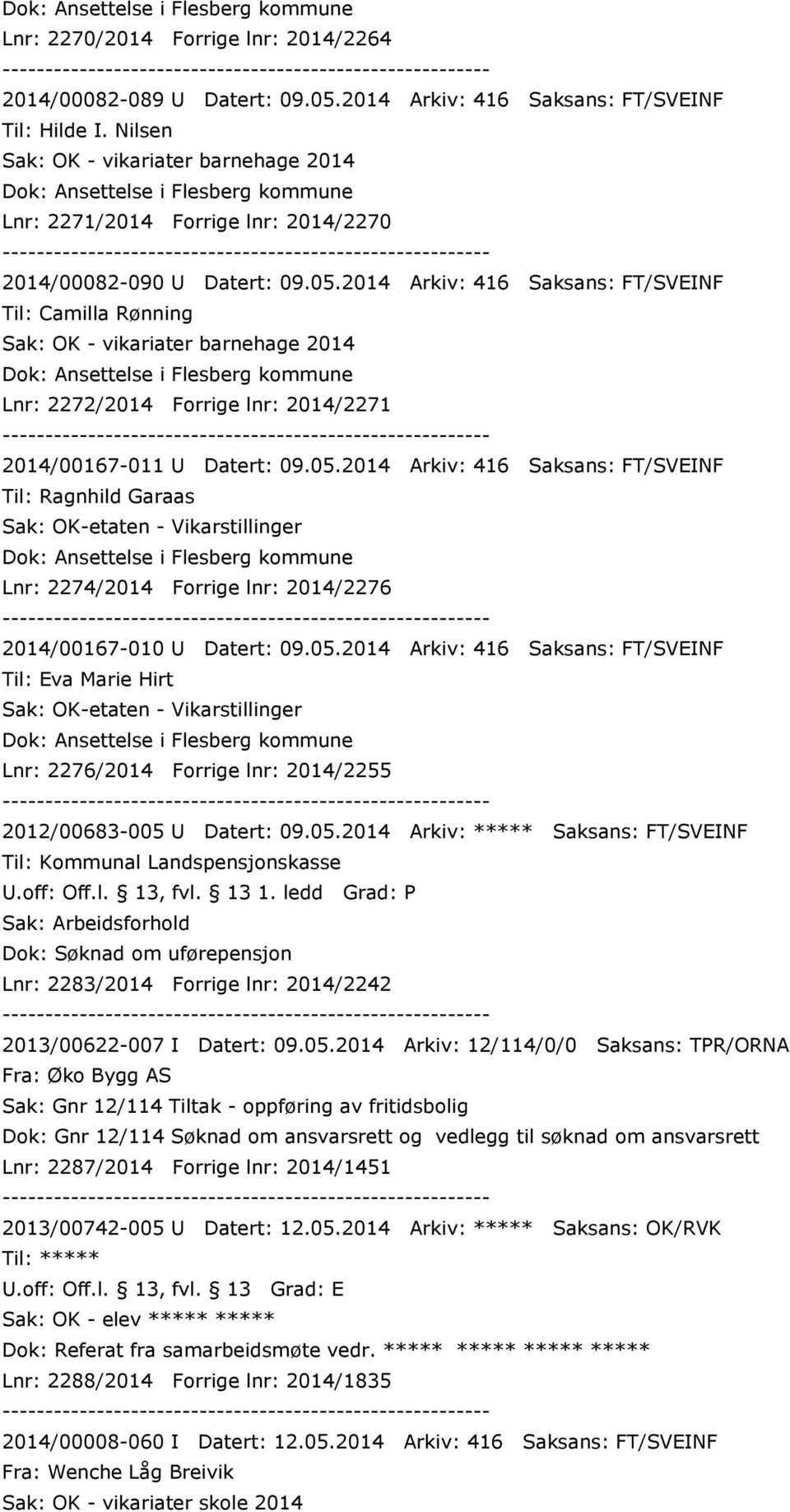 05.2014 Arkiv: ***** Saksans: FT/SVEINF Til: Kommunal Landspensjonskasse U.off: Off.l. 13, fvl. 13 1.