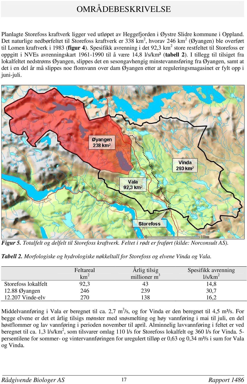 Spesifikk avrenning i det 92,3 km 2 store restfeltet til Storefoss er oppgitt i NVEs avrenningskart 1961-1990 til å være 14,8 l/s/km² (tabell 2).