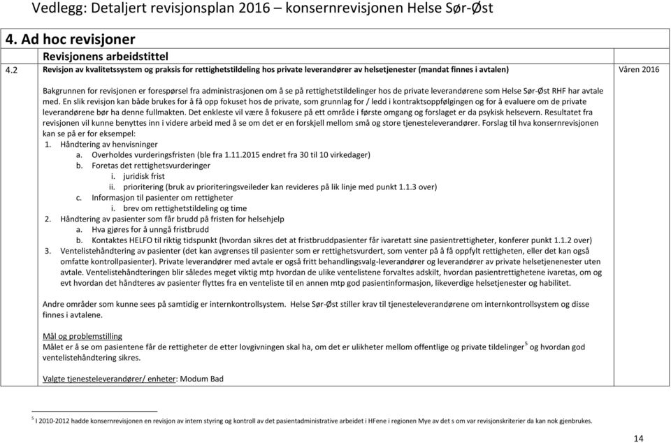 administrasjonen om å se på rettighetstildelinger hos de private leverandørene som Helse Sør-Øst RHF har avtale med.