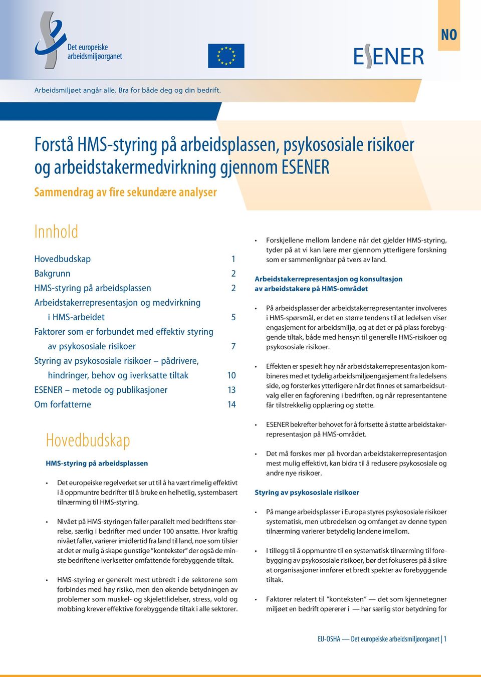 arbeidsplassen 2 Arbeidstakerrepresentasjon og medvirkning i HMS-arbeidet 5 Faktorer som er forbundet med effektiv styring av psykososiale risikoer 7 Styring av psykososiale risikoer pådrivere,