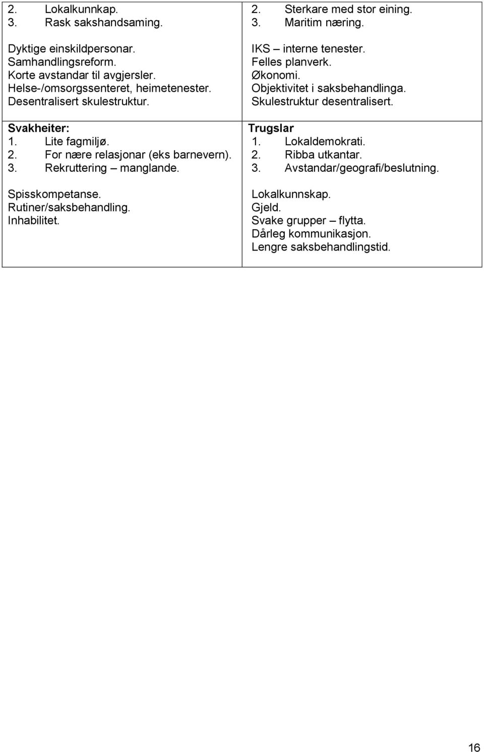 Inhabilitet. 2. Sterkare med stor eining. 3. Maritim næring. IKS interne tenester. Felles planverk. Økonomi. Objektivitet i saksbehandlinga.