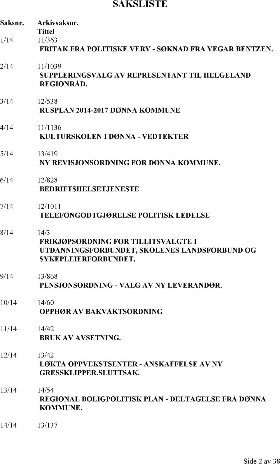 6/14 12/828 BEDRIFTSHELSETJENESTE 7/14 12/1011 TELEFONGODTGJØRELSE POLITISK LEDELSE 8/14 14/3 FRIKJØPSORDNING FOR TILLITSVALGTE I UTDANNINGSFORBUNDET, SKOLENES LANDSFORBUND OG SYKEPLEIERFORBUNDET.