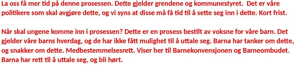 Når skal ungene komme inn i prosessen? Dette er en prosess bestilt av voksne for våre barn.