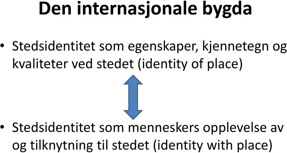 (identity of place) Stedsidentitet som menneskers