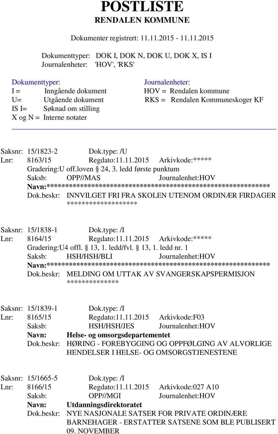 11.2015 Arkivkode:***** Gradering:U4 offl. 13, 1. ledd/fvl. 13, 1. ledd nr. 1 Saksb: HSH/HSH/BLI Journalenhet:HOV Dok.