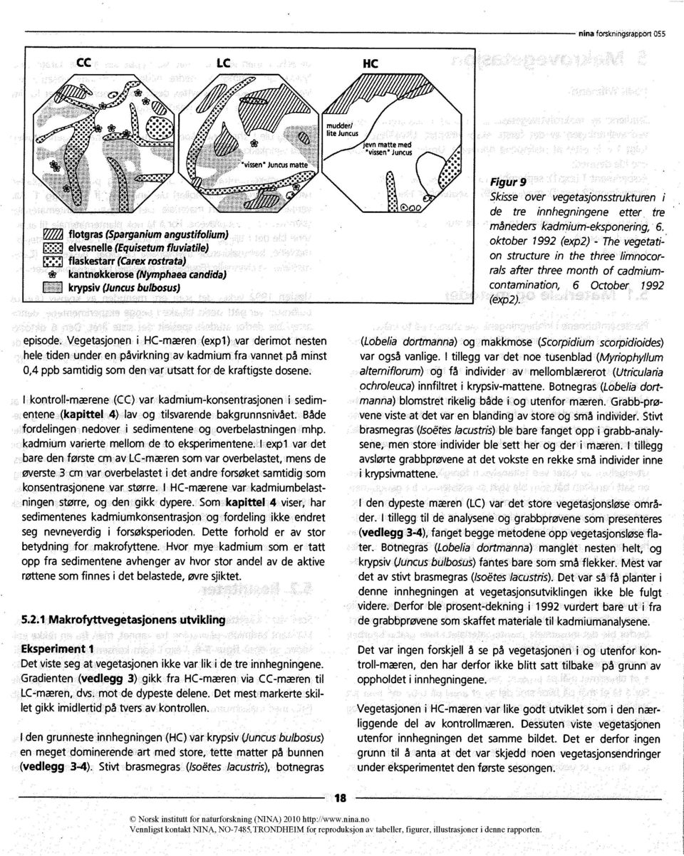 oktober 1992 (exp2)- The vegetation structure in the three limnocorrals after three month of cadmiumcontamination, 6 October 1992 (exp2). episode.