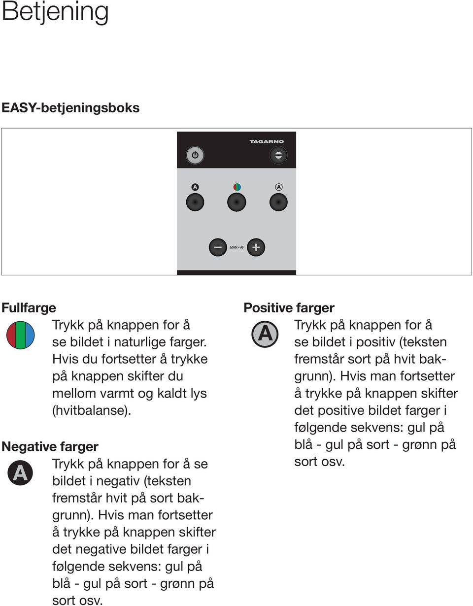 PC Negative farger Trykk på knappen for å se bildet i negativ (teksten fremstår hvit på sort bakgrunn).