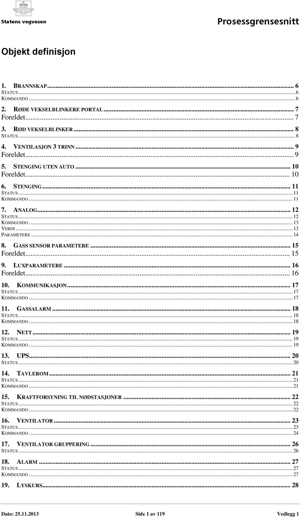 GASS SENSOR PARAMETERE... 15 Foreldet... 15 9. LUXPARAMETERE... 16 Foreldet... 16 10. KOMMUNIKASJON... 17 STATUS... 17 KOMMANDO... 17 11. GASSALARM... 18 STATUS... 18 KOMMANDO... 18 12. NETT.