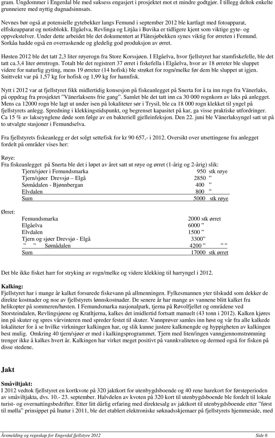 Elgåelva, Revlinga og Litjåa i Buvika er tidligere kjent som viktige gyte- og oppvekstelver. Under dette arbeidet ble det dokumentert at Flåtesjøbekken synes viktig for ørreten i Femund.