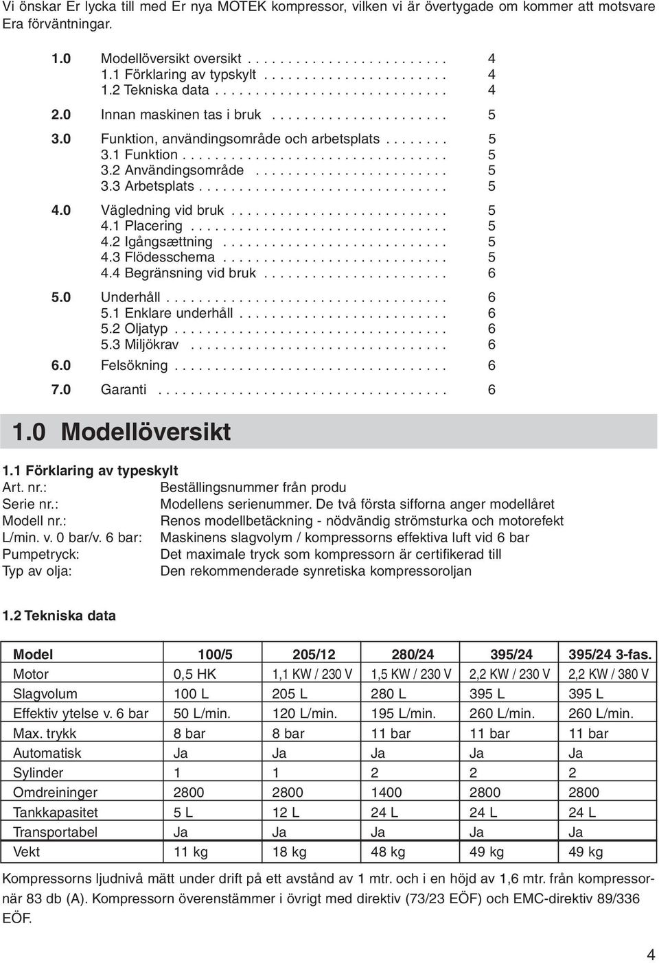 ....... 5 3.1 Funktion................................. 5 3.2 Användingsområde........................ 5 3.3 Arbetsplats............................... 5 4.0 Vägledning vid bruk........................... 5 4.1 Placering.