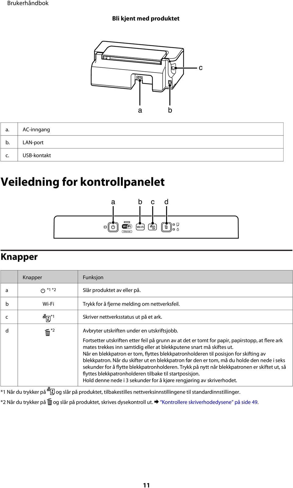 Fortsetter utskriften etter feil på grunn av at det er tomt for papir, papirstopp, at flere ark mates trekkes inn samtidig eller at blekkputene snart må skiftes ut.