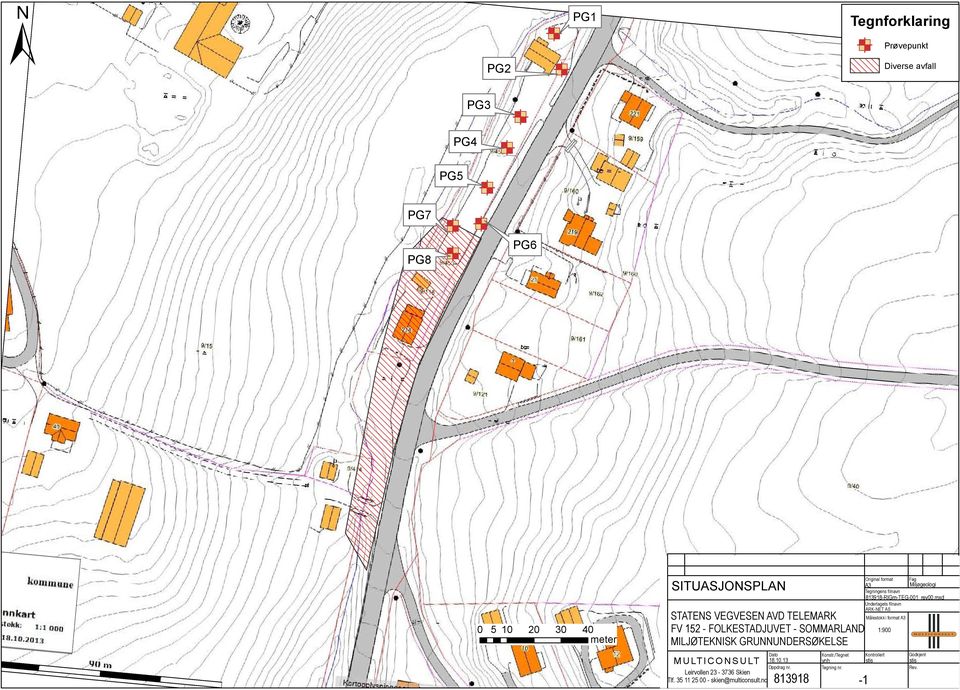 mxd Underlagets filnavn ARK-NET AS 0 5 10 20 30 40 meter Målestokk i format A3 STATENS VEGVESEN AVD TELEMARK FV 152 - FOLKESTADJUVET -