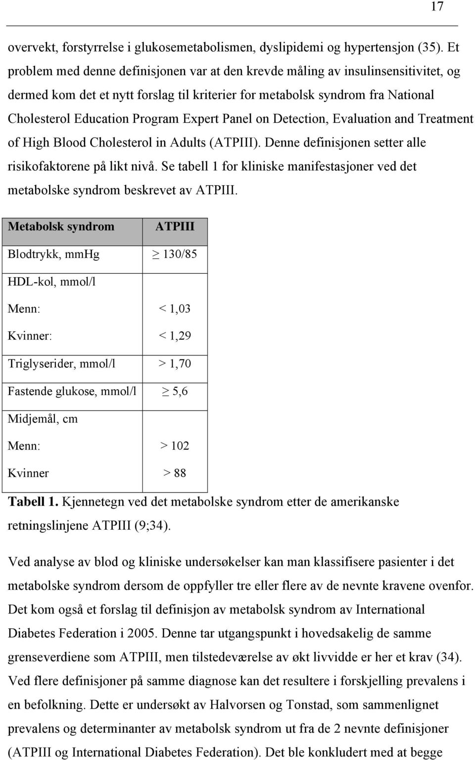 Expert Panel on Detection, Evaluation and Treatment of High Blood Cholesterol in Adults (ATPIII). Denne definisjonen setter alle risikofaktorene på likt nivå.