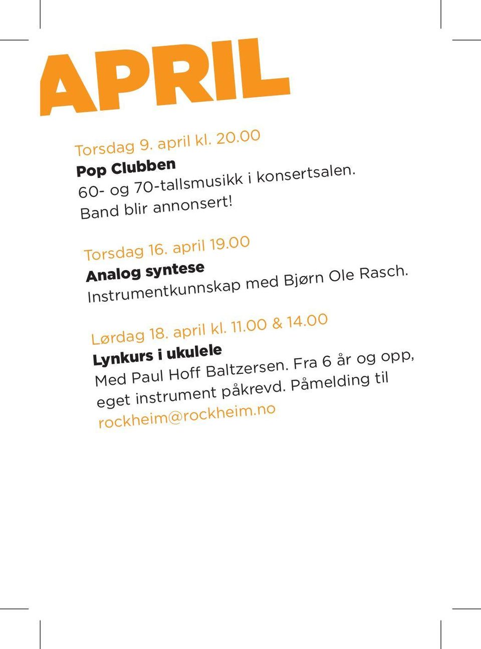 00 Analog syntese Instrumentkunnskap med Bjørn Ole Rasch. Lørdag 18. april kl. 11.