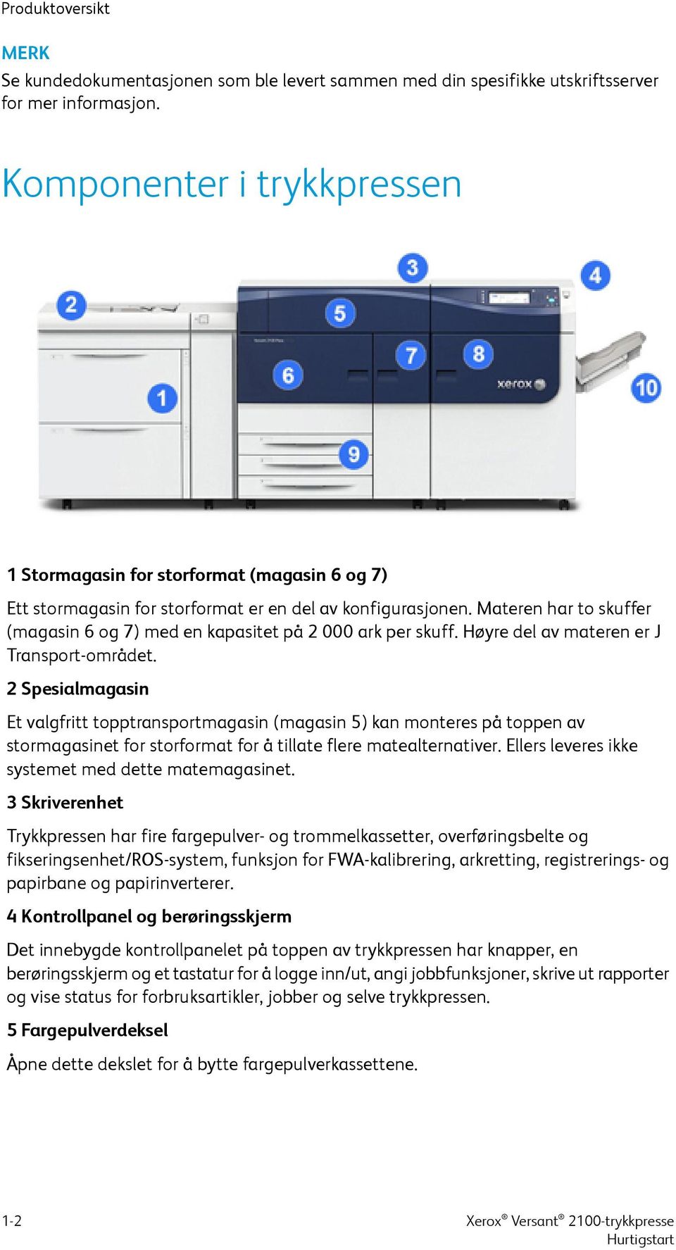 Materen har to skuffer (magasin 6 og 7) med en kapasitet på 2 000 ark per skuff. Høyre del av materen er J Transport-området.