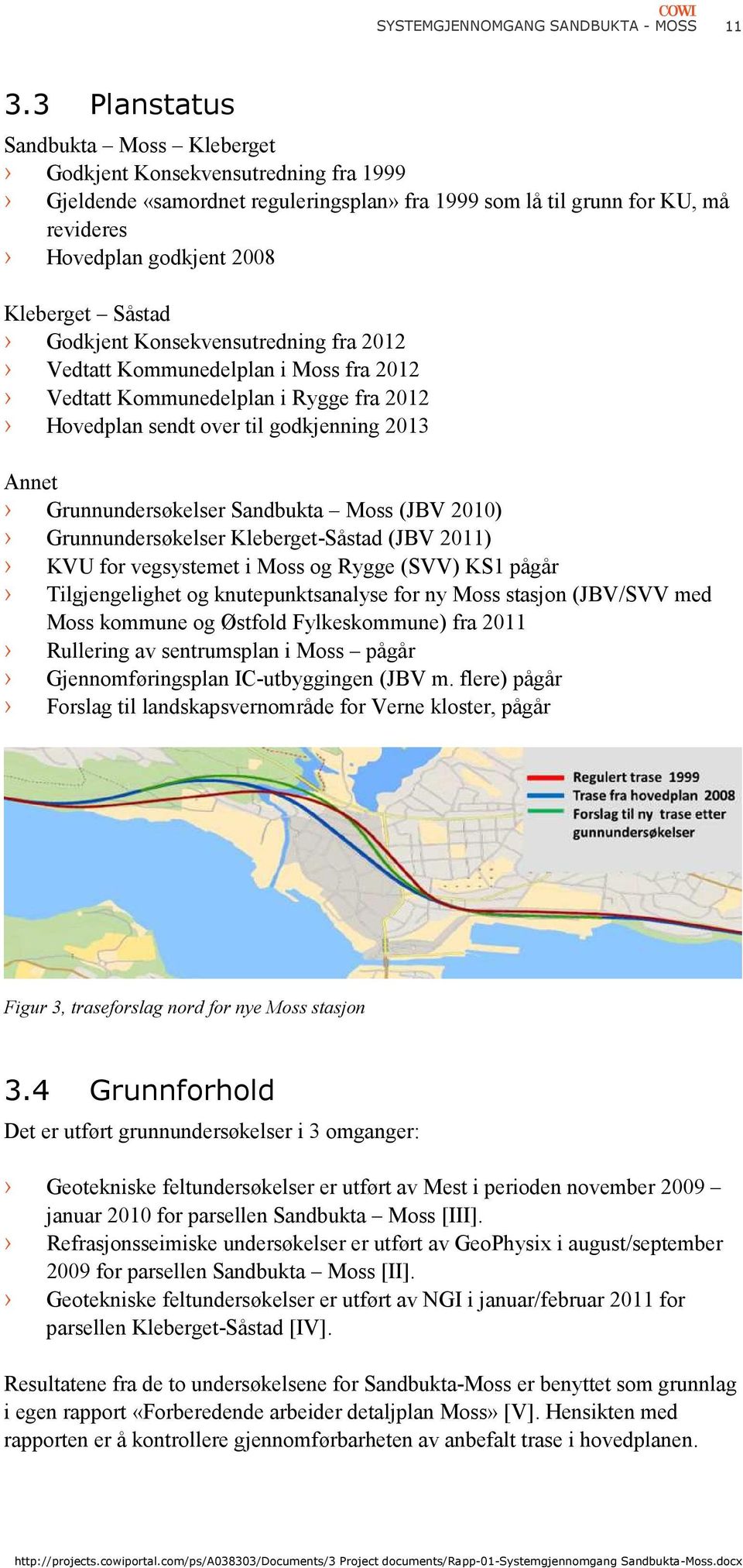 Såstad Godkjent Konsekvensutredning fra 2012 Vedtatt Kommunedelplan i Moss fra 2012 Vedtatt Kommunedelplan i Rygge fra 2012 Hovedplan sendt over til godkjenning 2013 Annet Grunnundersøkelser