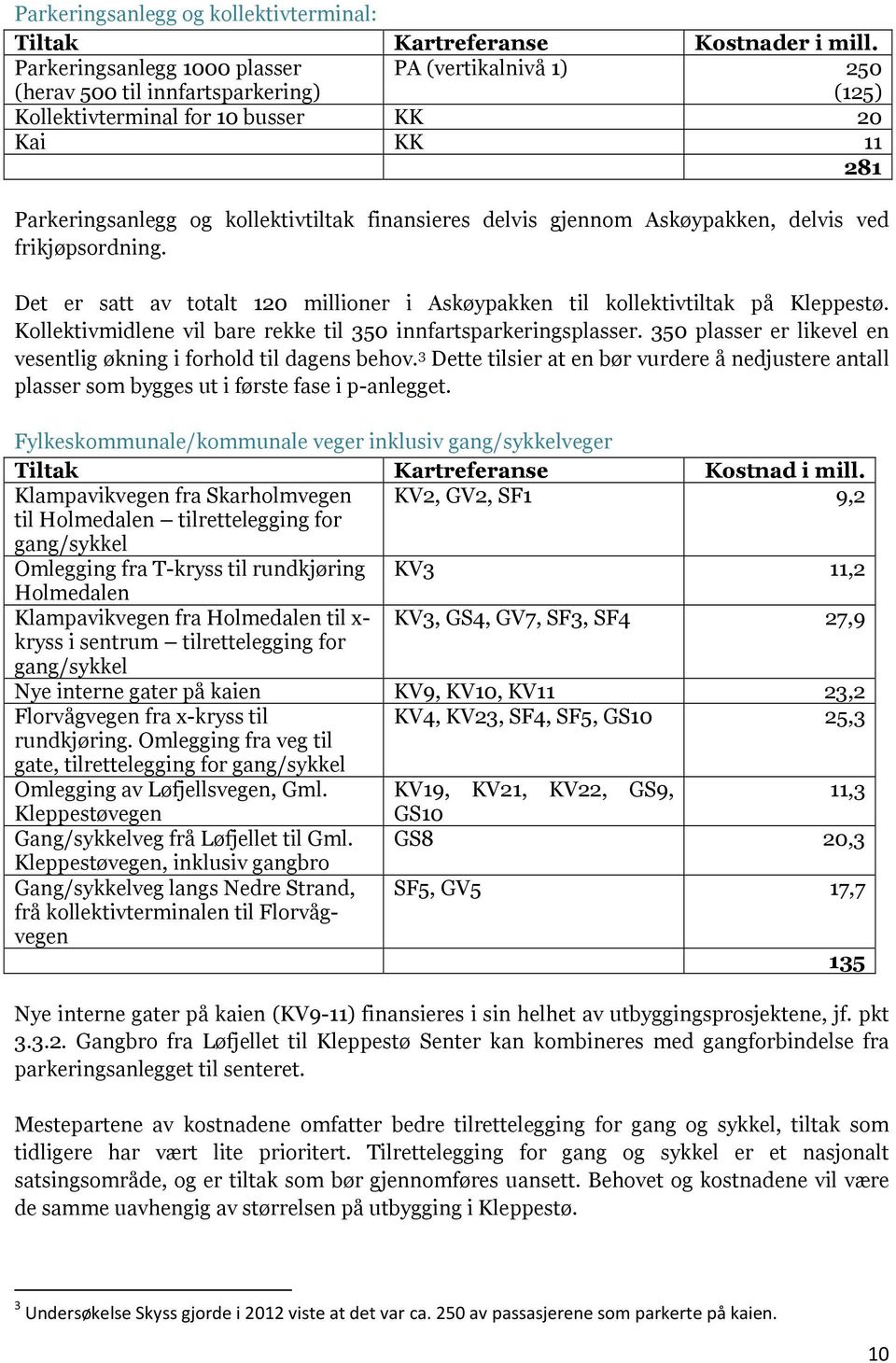 delvis gjennom Askøypakken, delvis ved frikjøpsordning. Det er satt av totalt 120 millioner i Askøypakken til kollektivtiltak på Kleppestø.