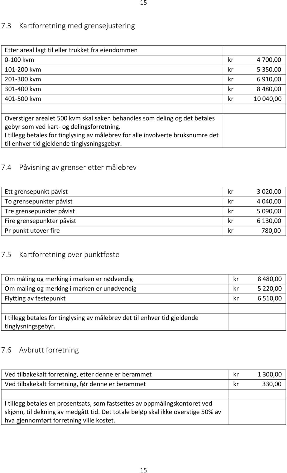 I tillegg betales for tinglysing av målebrev for alle involverte bruksnumre det til enhver tid gjeldende tinglysningsgebyr. 7.