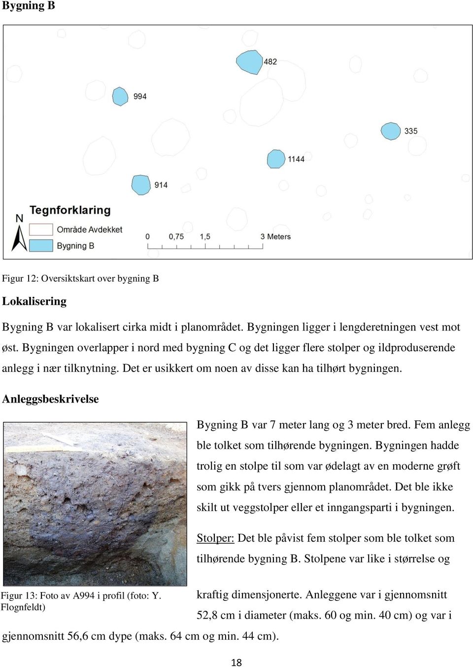 Anleggsbeskrivelse Bygning B var 7 meter lang og 3 meter bred. Fem anlegg ble tolket som tilhørende bygningen.