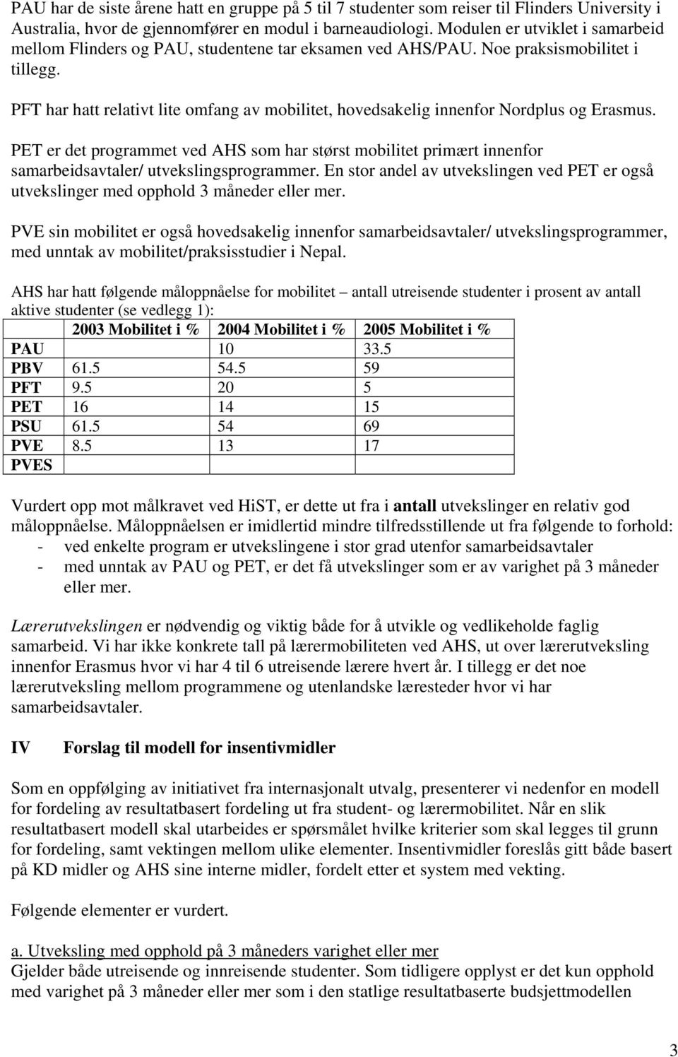 PFT har hatt relativt lite omfang av mobilitet, hovedsakelig innenfor Nordplus og Erasmus.