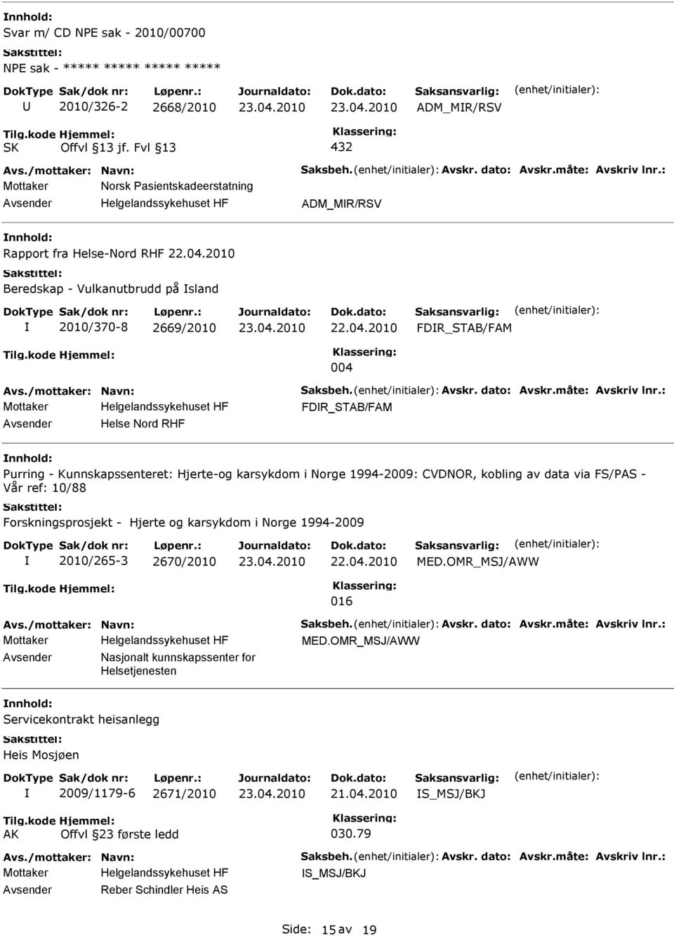 CVDNOR, kobling av data via FS/PAS - Vår ref: 10/88 Forskningsprosjekt - Hjerte og karsykdom i Norge 1994-2009 2010/265-3 2670/2010 MED.OMR_MSJ/AWW 016 MED.