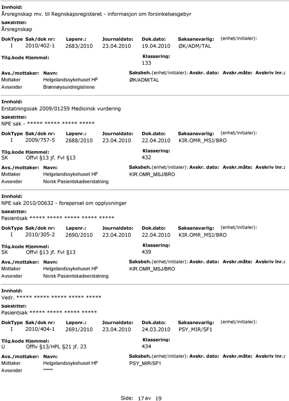 Medisinsk vurdering NPE sak - ***** ***** ***** ***** 2009/757-5 2688/2010 KR.OMR_MSJ/BRO KR.