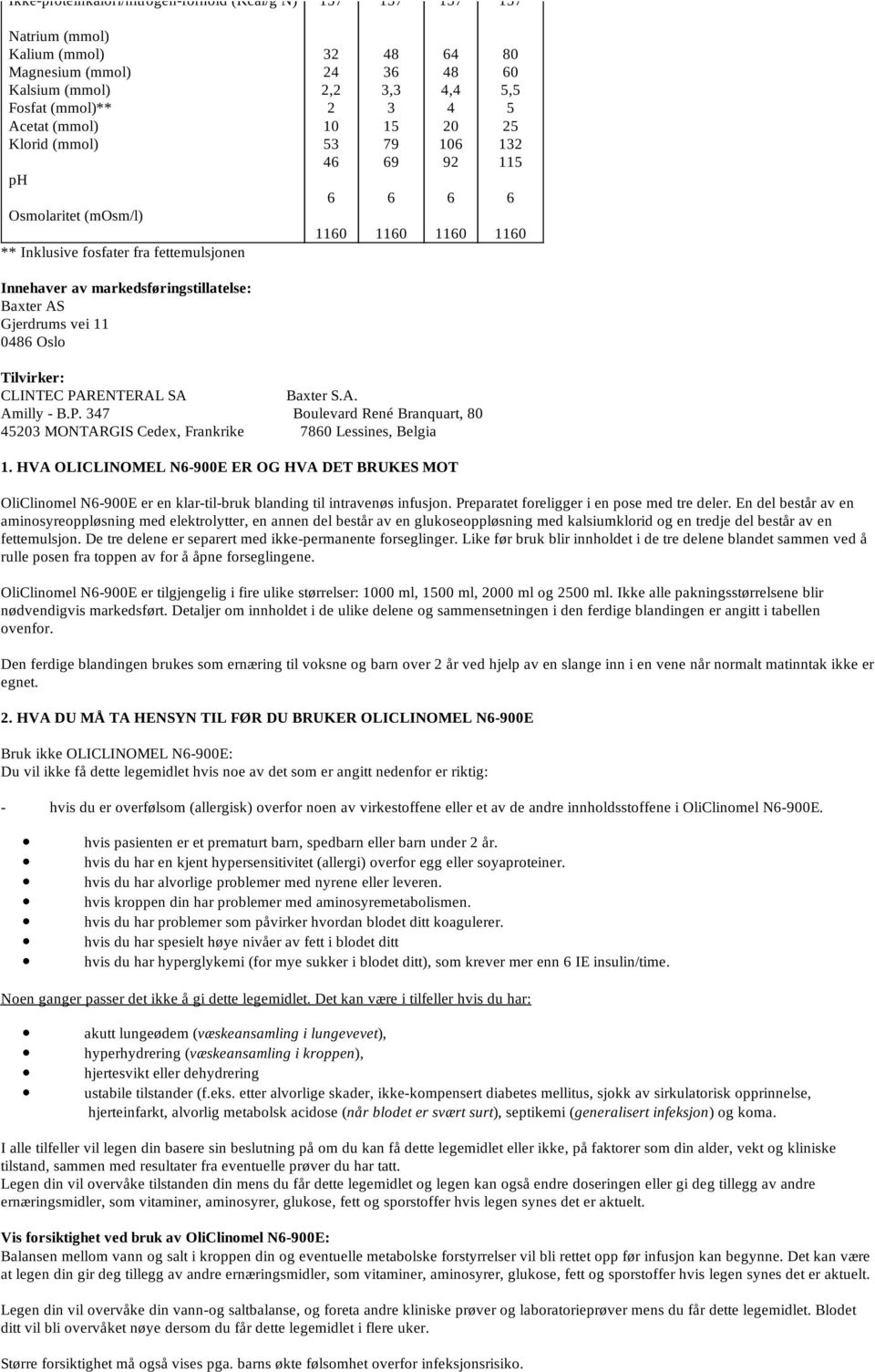 PARENTERAL SA Baxter S.A. Amilly - B.P. 347 Boulevard René Branquart, 80 45203 MONTARGIS Cedex, Frankrike 780 Lessines, Belgia 1.