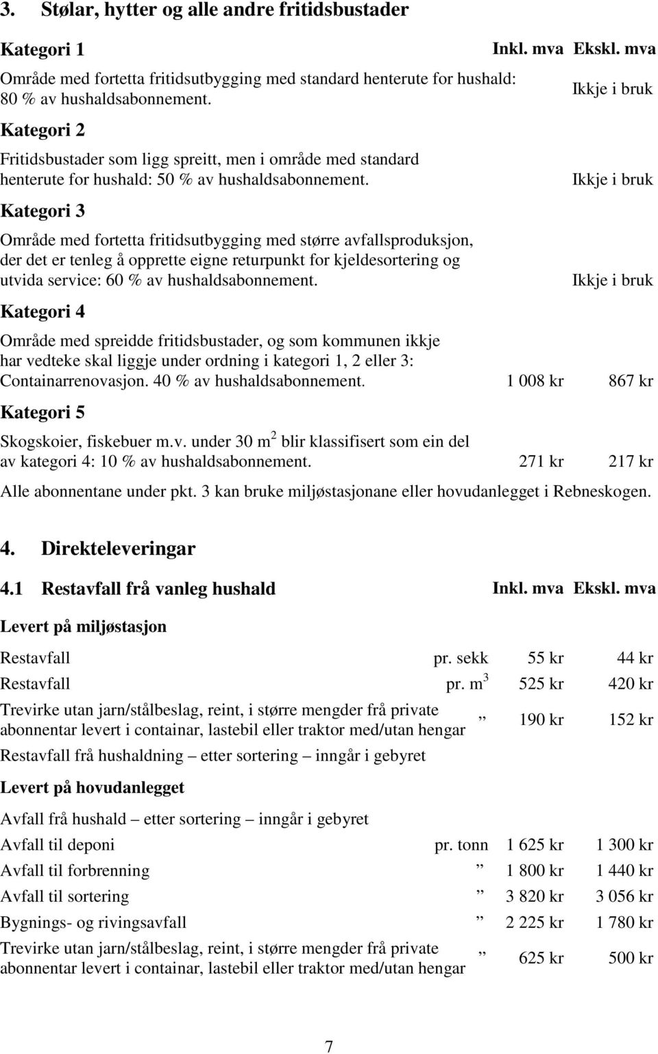 Kategori 3 Område med fortetta fritidsutbygging med større avfallsproduksjon, der det er tenleg å opprette eigne returpunkt for kjeldesortering og utvida service: 60 % av hushaldsabonnement.