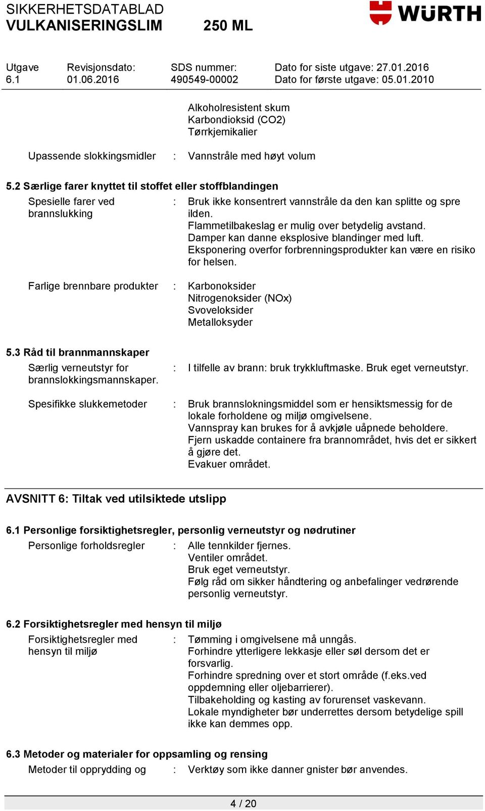 konsentrert vannstråle da den kan splitte og spre ilden. Flammetilbakeslag er mulig over betydelig avstand. Damper kan danne eksplosive blandinger med luft.