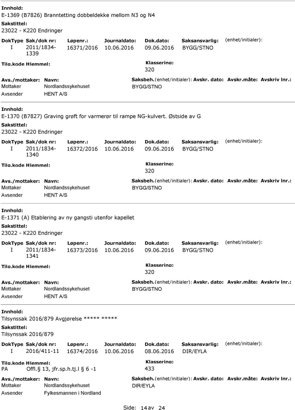 2016 BYGG/STNO 320 Avs./mottaker: Navn: Saksbeh. Avskr. dato: Avskr.måte: Avskriv lnr.