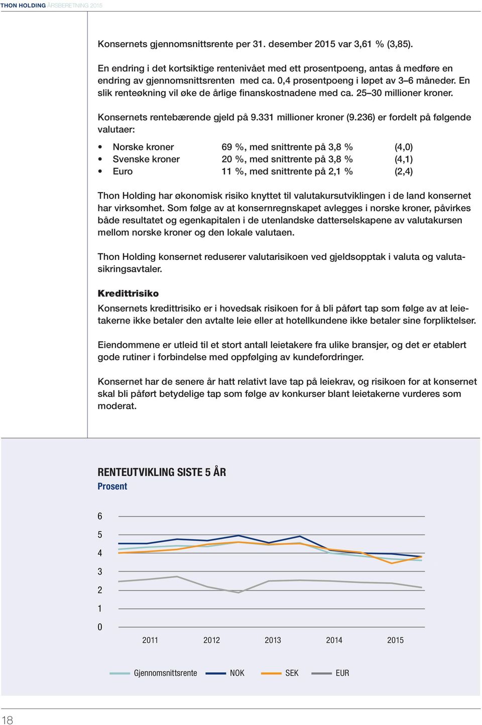 En slik renteøkning vil øke de årlige finanskostnadene med ca. 25 30 millioner kroner. Konsernets rentebærende gjeld på 9.331 millioner kroner (9.