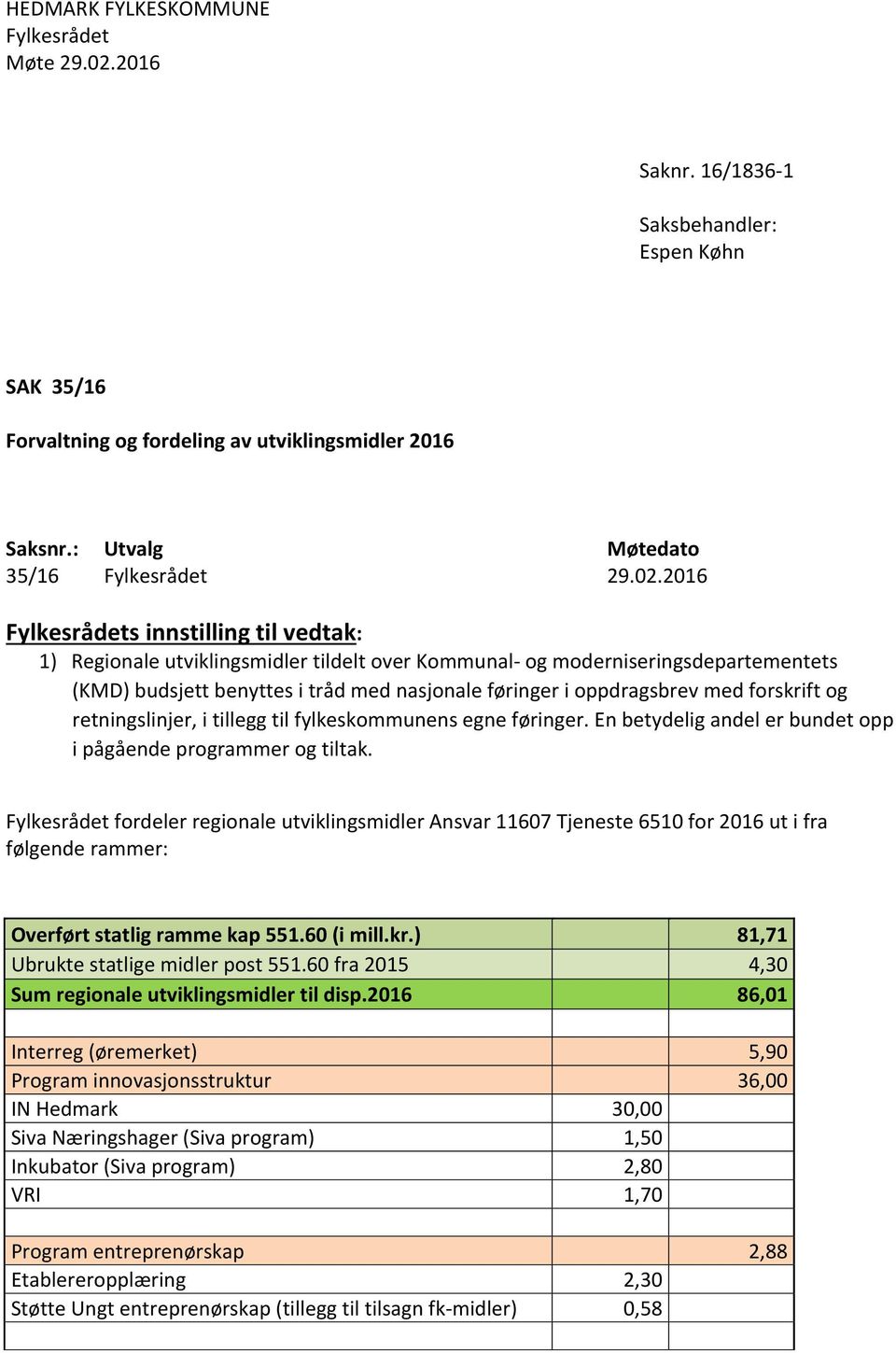 med forskrift og retningslinjer, i tillegg til fylkeskommunens egne føringer. En betydelig andel er bundet opp i pågående programmer og tiltak.