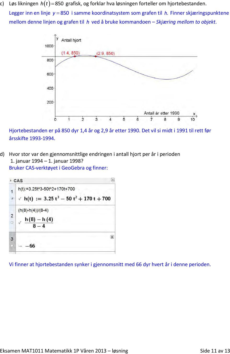 Det vil si midt i 1991 til rett før årsskifte 199-1994. d) Hvor stor var den gjennomsnittlige endringen i antall hjort per år i perioden 1. januar 1994 1. januar 1998?