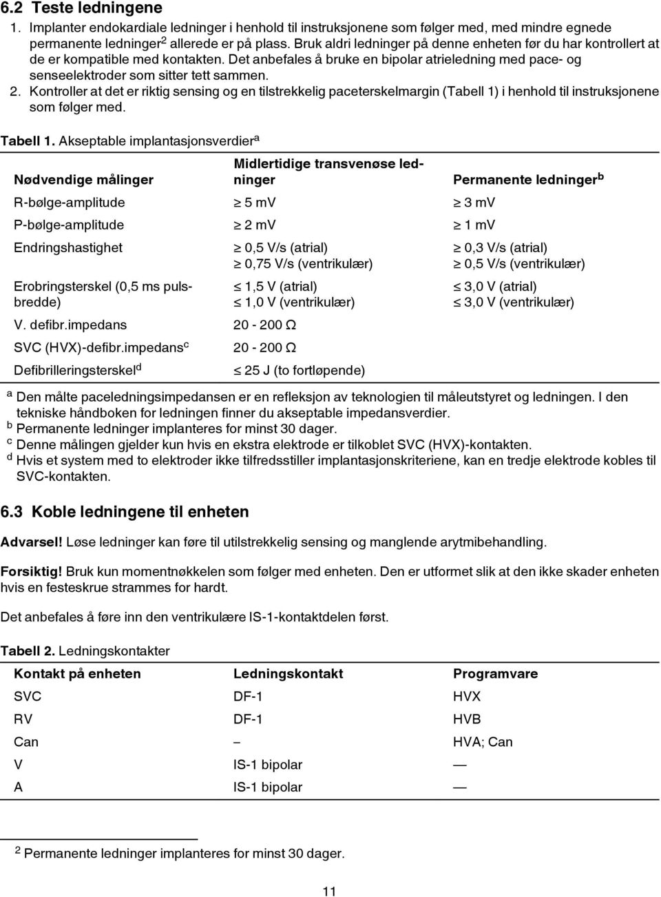 Kontroller at det er riktig sensing og en tilstrekkelig paceterskelmargin (Tabell 1) i henhold til instruksjonene som følger med. Tabell 1.