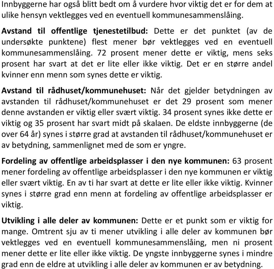 72 prosent mener dette er viktig, mens seks prosent har svart at det er lite eller ikke viktig. Det er en større andel kvinner enn menn som synes dette er viktig.