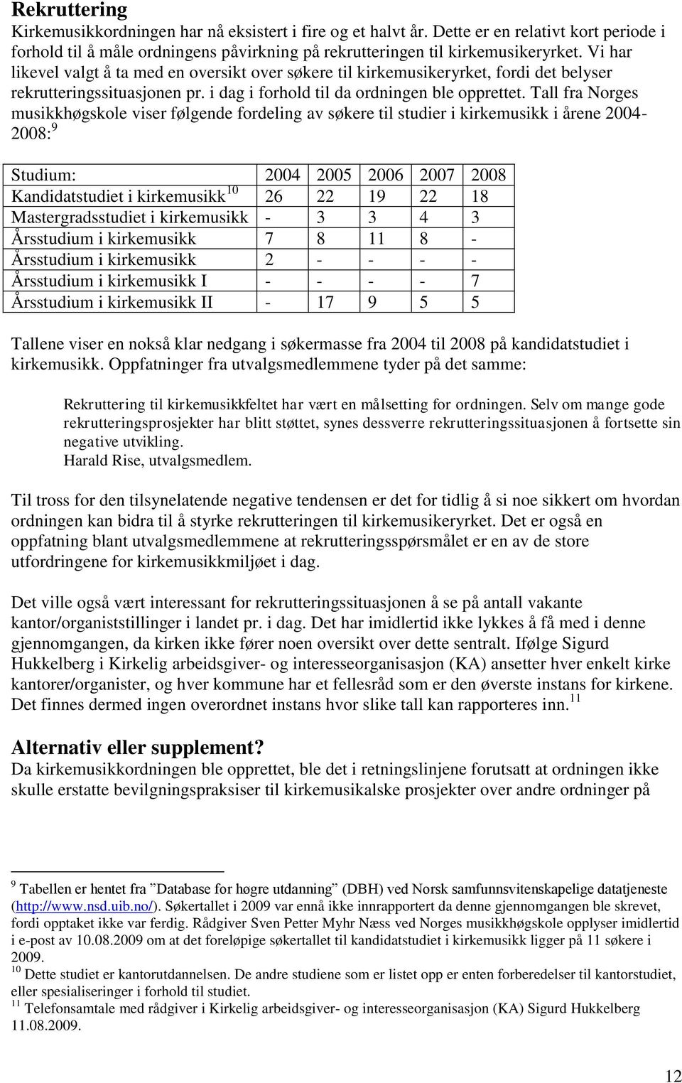 Tall fra Norges musikkhøgskole viser følgende fordeling av søkere til studier i kirkemusikk i årene 2004-2008: 9 Studium: 2004 2005 2006 2007 2008 Kandidatstudiet i kirkemusikk 10 26 22 19 22 18