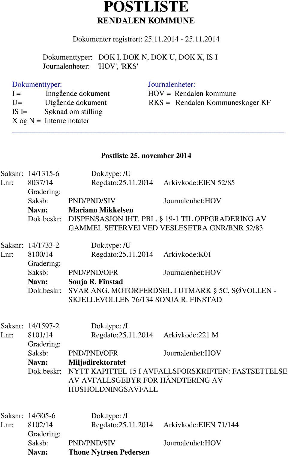 Finstad Dok.beskr: SVAR ANG. MOTORFERDSEL I UTMARK 5C, SØVOLLEN - SKJELLEVOLLEN 76/134 SONJA R. FINSTAD Saksnr: 14/1597-2 Dok.type: /I Lnr: 8101/14 Regdato:25.11.