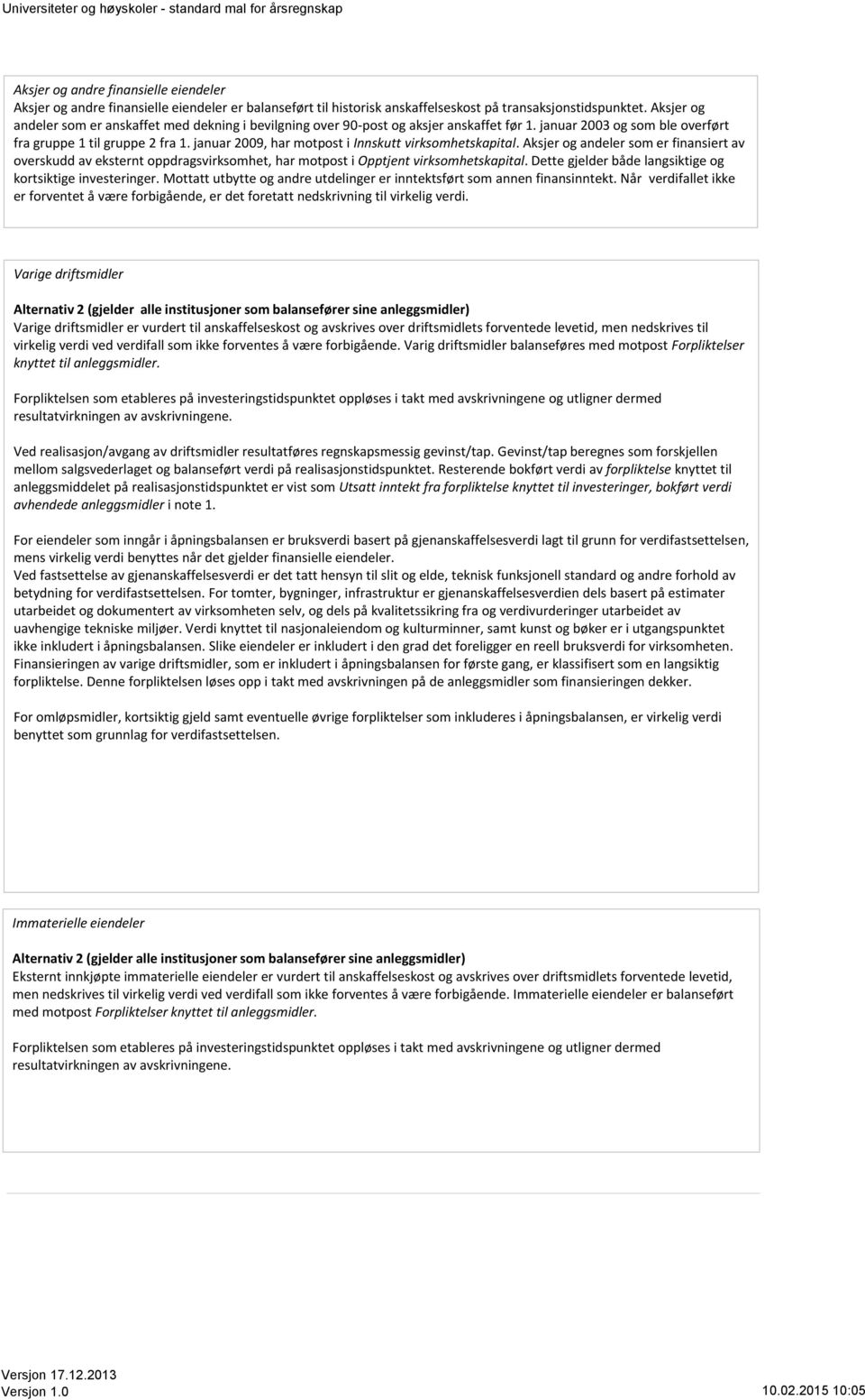 januar 2009, har motpost i Innskutt virksomhetskapital. Aksjer og andeler som er finansiert av overskudd av eksternt oppdragsvirksomhet, har motpost i Opptjent virksomhetskapital.