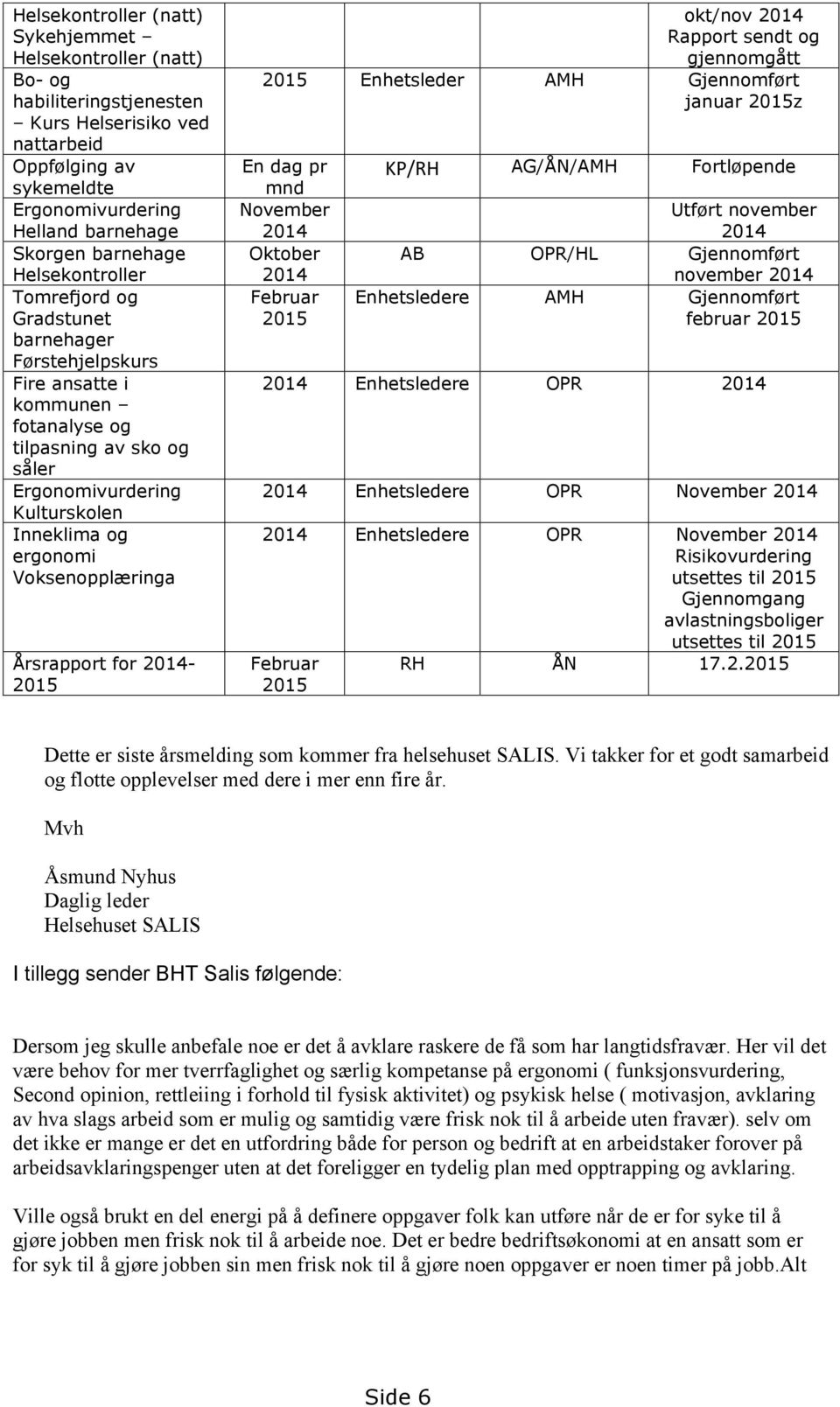 Voksenopplæringa Årsrapport for 2014-2015 okt/nov 2014 Rapport sendt og gjennomgått 2015 Enhetsleder AMH Gjennomført januar 2015z En dag pr mnd November 2014 Oktober 2014 Februar 2015 KP/RH AG/ÅN/AMH