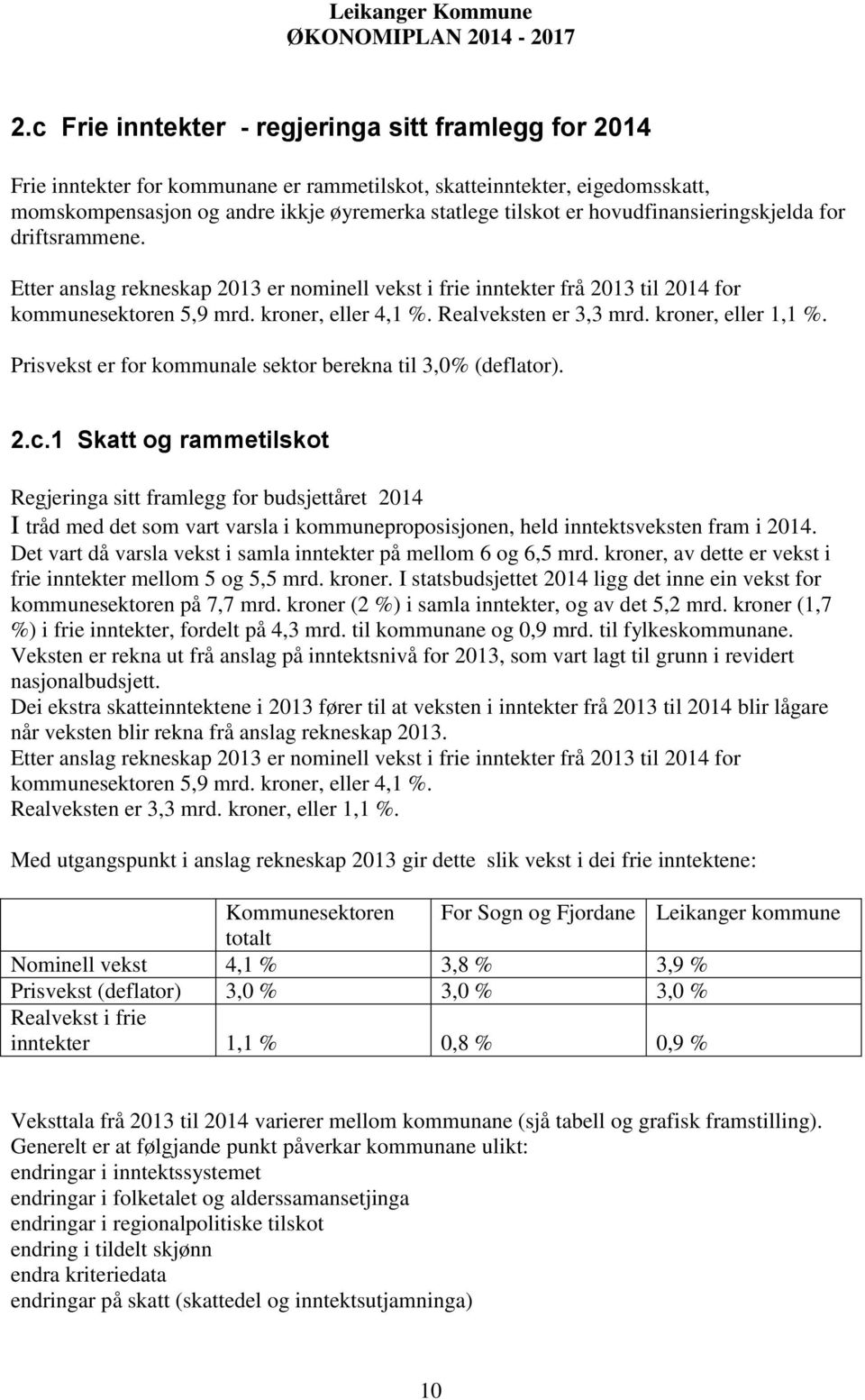 kroner, eller 1,1 %. Prisvekst er for kommunale sektor berekna til 3,0% (deflator). 2.c.