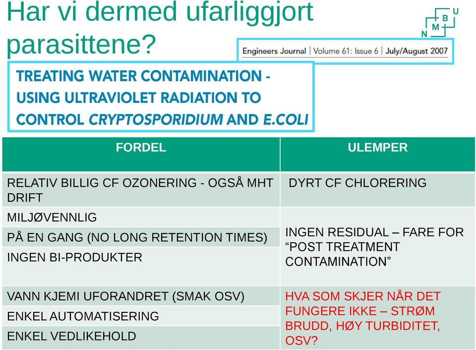 RETENTION TIMES) INGEN BI-PRODUKTER DYRT CF CHLORERING INGEN RESIDUAL FARE FOR POST TREATMENT