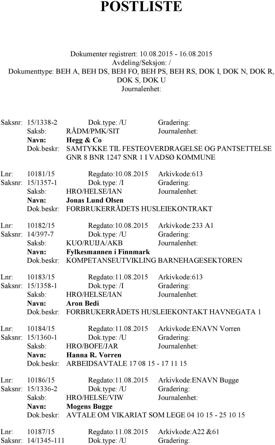 2015 Arkivkode:233 A1 Saksnr: 14/397-7 Dok.type: /U Gradering: Saksb: KUO/RUIJA/AKB Fylkesmannen i Finnmark Dok.beskr: KOMPETANSEUTVIKLING BARNEHAGESEKTOREN Lnr: 10183/15 Regdato:11.08.